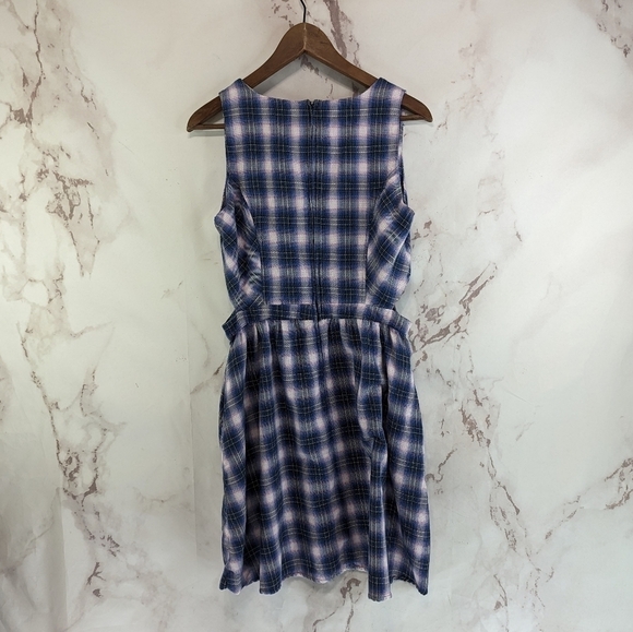Hot Topic Dress Womens Medium Purple Plaid Cutout Skater Tank Mini Grunge Y2K - Picture 5 of 13